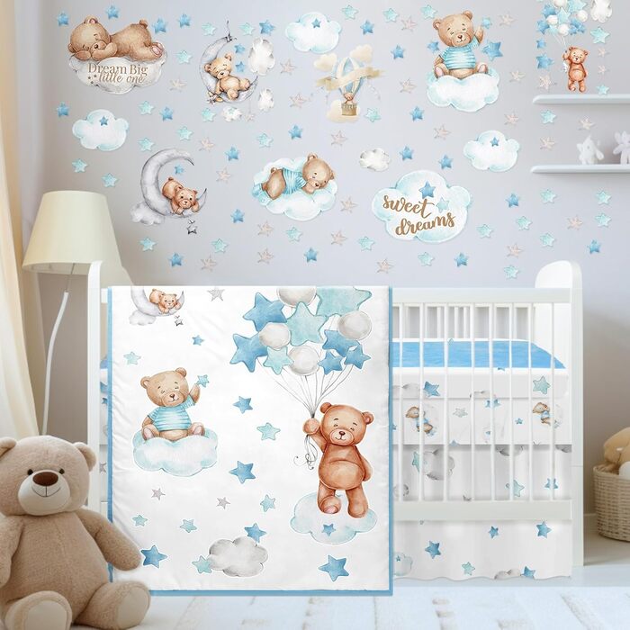Набір постільної білизни для дитячого ліжечка Mixweer з 5 предметів, що включає тематичний ведмедик з повітряних кульок, простирад