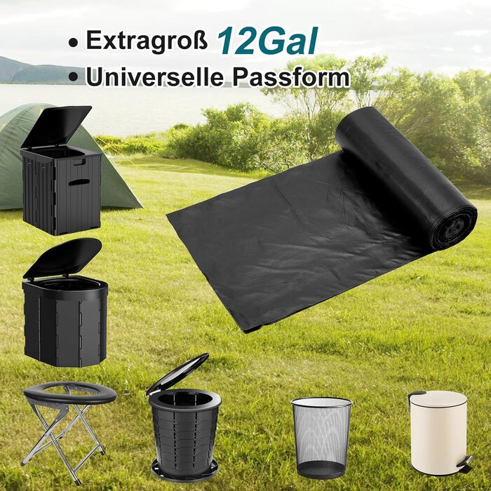 Міцні та стійкі до розривів сумки для туалету WADEO, 80 предметів, кемпінгові сумки для туалету, пакети для сміття, об&39ємом 50 л кожна (0,03 мм), портативні універсальні сумки для туалету, надзвичайно товсті туалетні аксесуари, для кемпінгу, походів, по