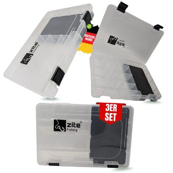 Набір рибальських ящиків для приманки Zite для джигів та приманок, 3 предмети Плоский органайзер зі вставкою з пінопласту EVA 4 довгі бічні відділення та 1 основне відділення, 27,5 x 18,5 x 4,5 см, рибальський ящик, ящик для джигових гачків, рибальський я