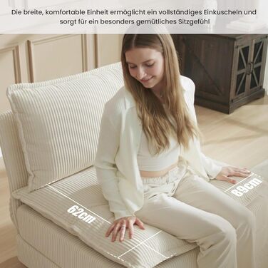 Диван APICIZON з функцією сну, диван &quotХмара&quot, L-подібний диван, кутовий диван - 275x132x80 см, XXL дивани, вельветовий розкладний диван для вітальні, бічна кишеня для журналів, бежевий 275 см - L бежевий