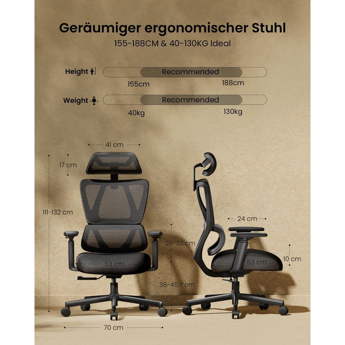 Ергономічне офісне крісло ProtoArc EC100 комп&39ютерне крісло з пружинною подушкою товщиною 10 см, поперековою опорою, регульованими підлокітниками та підголівником, сітчасте поворотне крісло для домашнього офісу, чорне