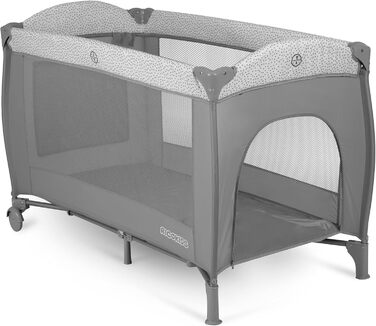 Дитяче ліжечко Ricokids з матрацом, 125 x 65 x 78 см, дорожнє ліжечко, вагою до 15 кг, 2 колеса з гальмами, бічний вхід, сумка для перенесення, функція гойдання, ігрова арка, пеленальний столик, складний, світло-сірий
