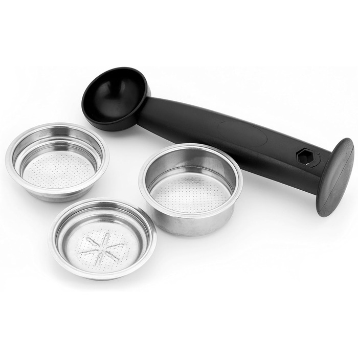 Еспресо-машина з портафільтром, насадка для піноутворення молока, 15 бар, 1,5 л, система підігріву термоблока, нержавіюча сталь 18/8, сірий одинарний, 42709 Design Espresso Pro