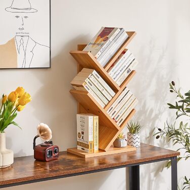 Книжкова полиця YMYNY у формі дерева, 4-рівнева перегородка для кімнати, сучасна дерев&39яна полиця для книг/фільмів/компакт-дисків, вузька підставка для спальні, домашнього офісу, натуральний колір HBC014N 60 см 4 яруси натурального кольору