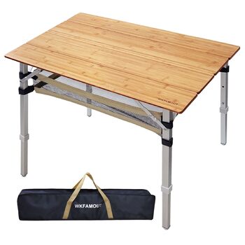 Складаний кемпінговий стіл, бамбук, складний, регульований по висоті, садовий стіл для вулиці, складний з алюмінієвими ніжками для кемпінгу, пікніків, приготування їжі, походів, подорожей - 100 x 60 см