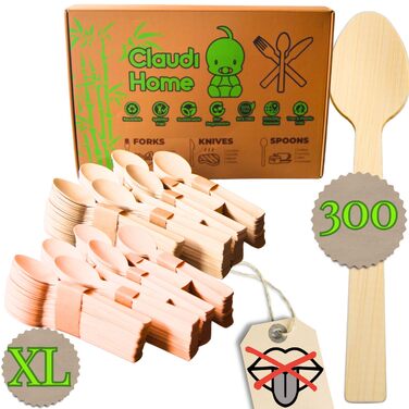 Компостованих бамбукових ложок 16 см екологічно чисті одноразові столові прибори без деревного присмаку Екологічно чисті та без присмаку Пікнік, барбекю, вечірка Claudi Home 300 ложок XL, 300
