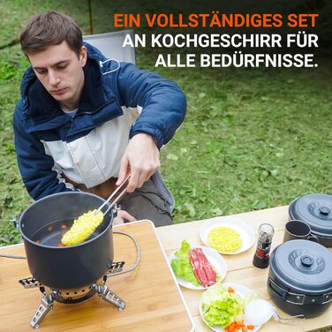 Набір посуду для кемпінгу Bulin, алюмінієві кемпінгові горщики, легкий набір для приготування їжі з складними столовими приборами та чайником, кемпінговий посуд для 1-2-4-6 осіб, ідеально підходить для кемпінгу, активного відпочинку на свіжому повітрі, пі