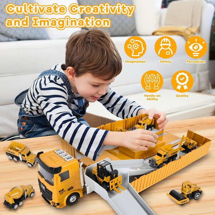 6 Mini Construction Vehicles, Crane Toy for Children (Yellow), 6 Mini Construction Vehicles, Crane Toy for Children (Yellow)