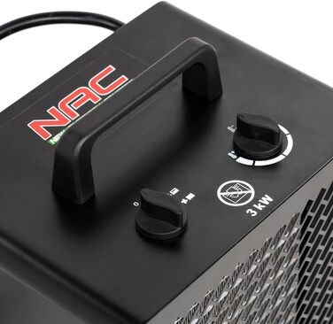 Електричний керамічний вентилятор-обігрівач NAC 3000 Вт - радіаційний обігрівач з термостатом, електричний обігрівач - обігрівач з 3 режимами нагріву, електричний обігрівач для гаража, майстерні, будівельного майданчика - будівельний обігрівач/осушувач по