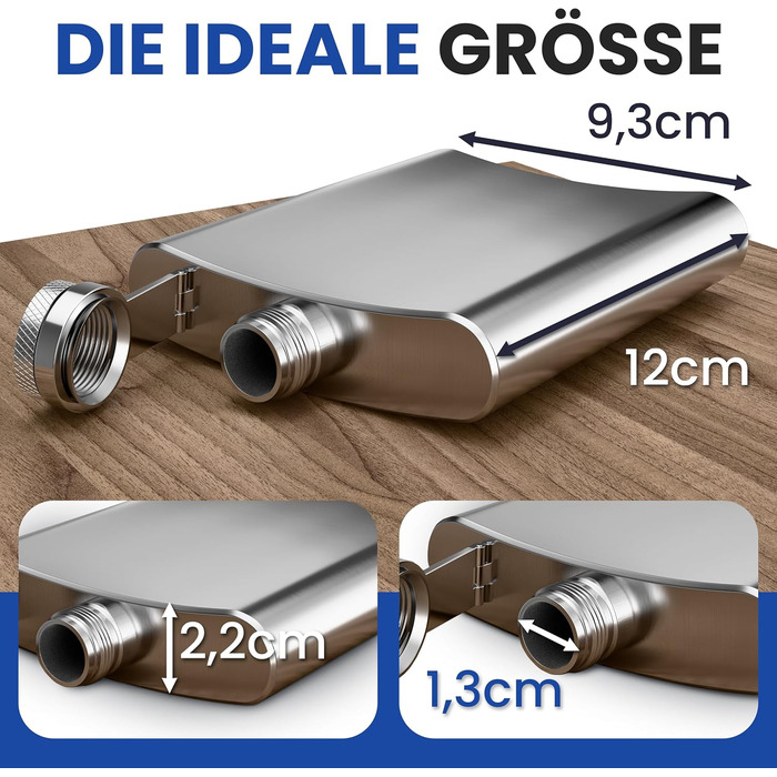 Фляга з нержавіючої сталі об&39ємом 0,5 л, срібляста, з гвинтовою кришкою - герметична, місткість 500 мл, 17x13x3 см - багаторазова пляшка для алкоголю, кишенькова фляга, півлітра, 18 унцій, 1 x 500 мл