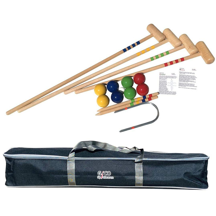 Набір для крокету та бочче GICO KROBOC XL, веселі ігри для дітей та дорослих, з високоякісними компонентами з масиву дерева, 3109