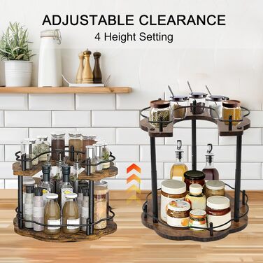 Підставка для спецій, обертовий органайзер для кухонної полиці, 2-рівнева, дерев&39яна підставка для спецій, стояча, підставка для спецій на кухонній стільниці, обертова кутова полиця &quotlazy Susan&quot, 3 регульовані по висоті для кухонної стільниці та