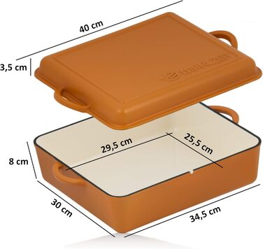 Чавунна емальована жаровня Mahlzeit 10,5 л Сонячний апельсин жаровня 2 в 1 зі сковородою жаровня з кришкою, безпечна для духовки,