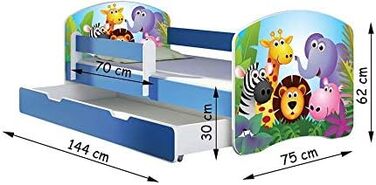 Дитяче ліжко ACMA молодіжне ліжко з однією шухлядою та матрацом синього кольору із захистом від випадіння рейкова рама II 140x70 1