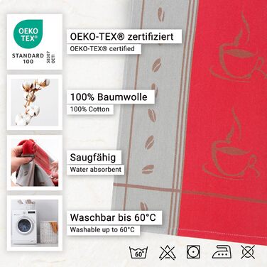 Набір з 5 чайних рушників, 50x70 см, бавовна, кавовий мотив, червоний