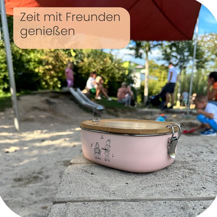 Ланчбокс Ringwald Edelstahl Rosa 1400 мл для дитячого садка та школи, великий, з роздільниками та бамбуковою кришкою, без BPA та пластику, рожевий