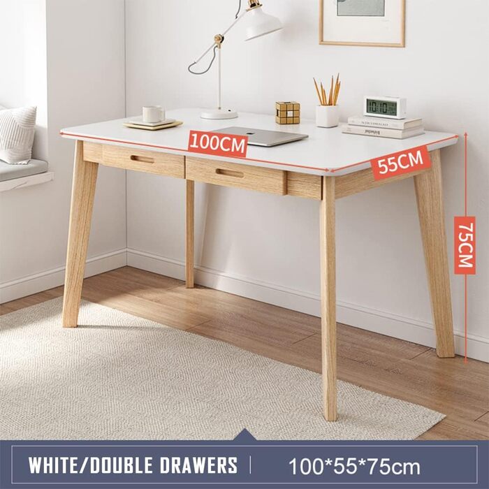 Дерев&39яний маленький письмовий стіл з шухлядами - Комп&39ютерний стіл для домашнього офісу, білий, 100 см Білий 100 см