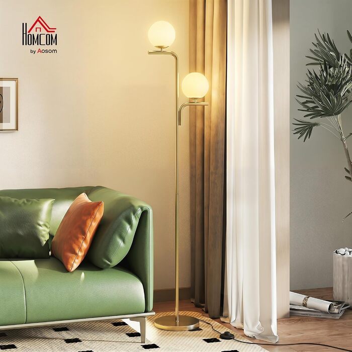 Стільний LED-торшер HOMCOM зі скляними плафонами-кулями, 3 режими кольорової температури, золотий, для офісу та дому
