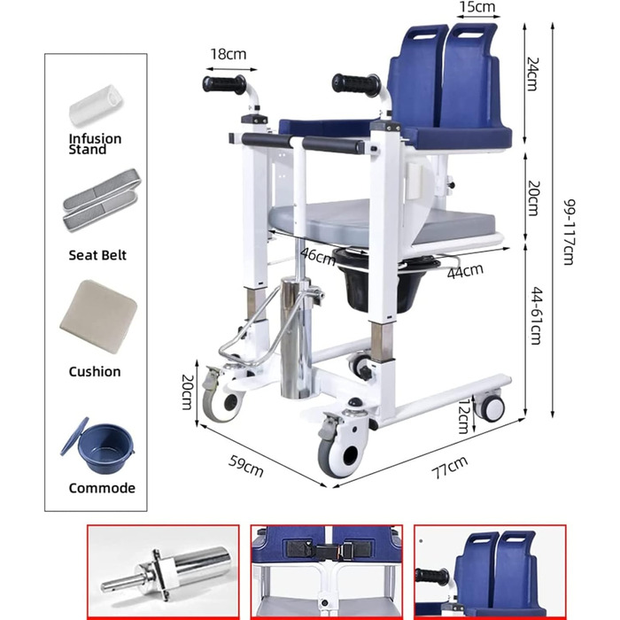 Крісло для туалету, гідравлічний підйомник для пацієнтів, стільчик для ванни з туалетом для людей похилого віку з обмеженими можливостями, легкий перенесення в туалет і ванну кімнату, піднята спинка, зі знімною