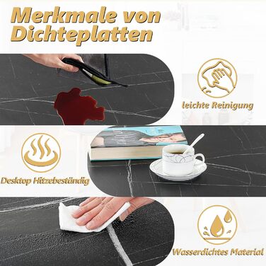 Круглий обідній стіл Mingone, маленький кухонний стіл з мармуровою стільницею та металевими ніжками, 80x80 см, чорний