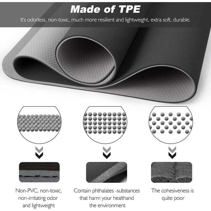 Гімнастичний килимок TOPLUS, килимок для йоги з м'якою підкладкою та нековзним покриттям для фітнесу, пілатесу та гімнастики з ременем для перенесення (чорний)