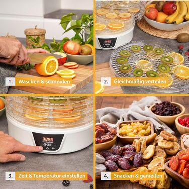 Дегідратор TZS First Austria Дегідратор для фруктів, трав, грибів і м'яса цифровий з таймером і регулятором температури 35-70C 5 рівнів, полиці з інкрустацією без бісфенолу А, дегідратор з таймером