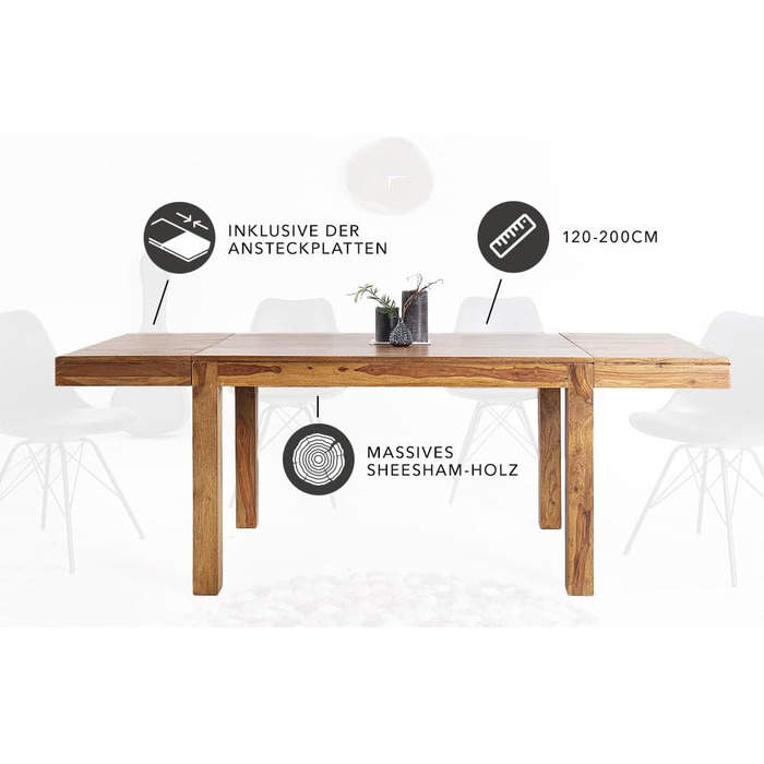 Обідній стіл Invicta Interior Pure Solid Wood, 120-200 см, дерево шишам, розсувний дерев&39яний кухонний стіл з висувними полицями