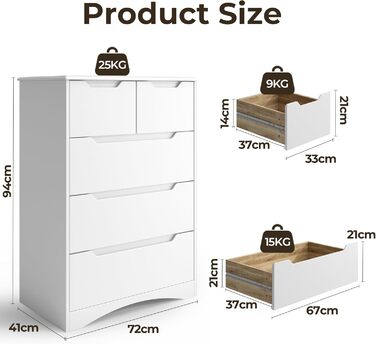 Комод з 5 шухлядами, комод для спальні, для офісу, вітальні, спальні, передпокою, меблів, 72x494 см, білий