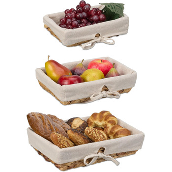 Хлібний кошик Relaxdays, набір з 3 шт. , різних розмірів, тканий, з тканинною вставкою різних розмірів, плетені, з тканинною встав