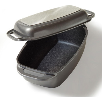 Лита алюмінієва жаровня з кришкою 40x22 см, 5,6 л Індукційна духовка безпечна для всіх типів плит, кришку можна використовувати як