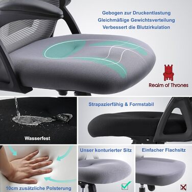 Ергономічне офісне крісло Captain Realm of Thrones, міцна сталева основа, складні підлокітники, регульована поперекова підтримка, дихаюча сітчаста спинка, зручна подушка сидіння, стілець (чорний) чорного кольору, сучасний