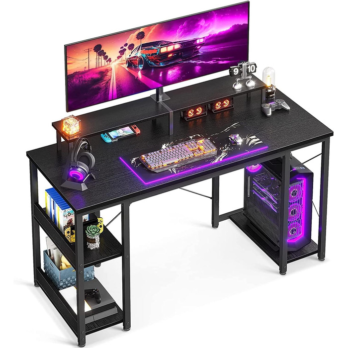 Ігровий стіл ODK чорний, столи з полицею двосторонні, комп'ютерний стіл з підставкою для монітора, 120x50x86.5 см комп'ютерний сті