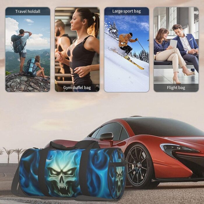 Дорожня сумка зі зміїною шкірою, кругла, великої місткості, легка та міцна, ідеальний подарунок для походів, відпустки, ділових поїздок та іншого, моторошний принт Привид-Череп, універсальний розмір