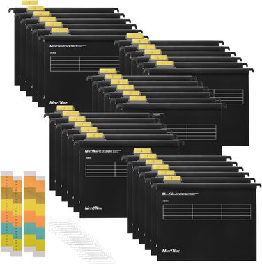 Підвісні папки MerryNine, A4, 5 шт. , поліпропілен, підвісні папки з райдерами та картками-вкладишами, для школи, дому, роботи, офісу, організації (5 кольорів) (30, чорний)