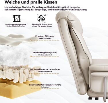 Велике та високе офісне крісло, вантажопідйомність 250 кг, надзвичайно широке шкіряне крісло керівника з висувною підставкою для ніг, міцне ергономічне крісло, комп&39ютерне крісло з регульованою висотою, біле, 59*49*120