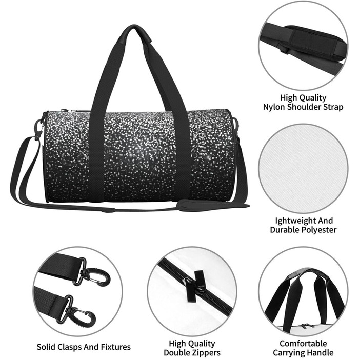 Синя смугаста сумка-дорожня сумка з черепом, кругла, великої місткості, легка та міцна, чудовий подарунок для походів, відпустки, ділових поїздок та іншого, з блискучими срібними блискітками.