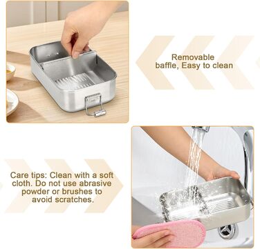 Ланчбокс Cozary з нержавіючої сталі, 1000 мл, для дорослих, з роздільниками, без BPA, герметичний бento-бокс з ущільнювачем для роботи, школи та пікніків