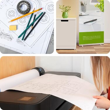 Рулони плотерного паперу, білого, 80 г, 610 мм x 50 м, 50 мм, 2-дюймовий сердечник, матові рулони для малювання, стандартний струменевий рулон для широкоформатних принтерів, копіювальних апаратів, креслень, технічних креслень, інженерного паперу, CAD, 610