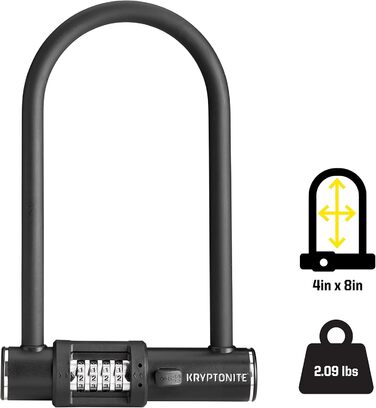 Велосипедний замок U-подібний Kryptonite Combo Standard 12 мм з кодовим замком, протиугінний для велосипедів та скутерів