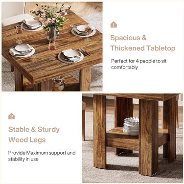 Квадратний обідній стіл Tribesigns для 2 осіб, 80 x 80 x 75 см, обідній стіл у стилі індустріального стилю, дерев&39яний кухонний стіл для їдальні, невеликий простір, вітальня, рустикальний коричневий