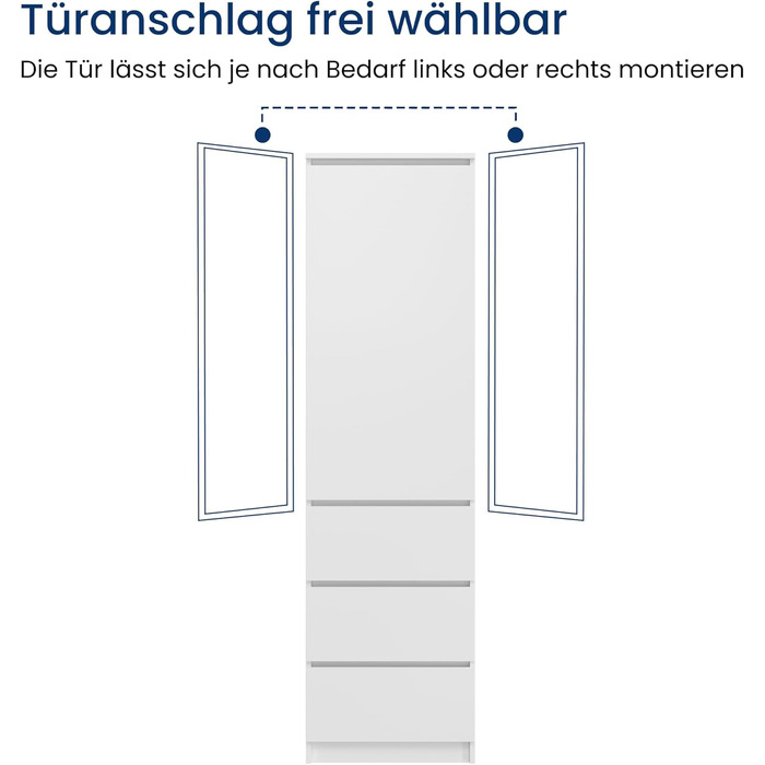 Гардеробна шафа Home Collective, вішалка для одягу, багатофункціональна шафа з 3 полицями та 3 шухлядами Функціональна шафа для спальні, коридору або кабінету 50x40x180 см (ШxГxВ) Білий