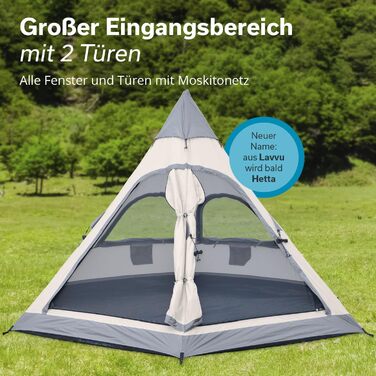 Намет Skandika Tipi Намет на 4-6 осіб, висота стояння 2-3 м, вшитий підлоговий настил, водяний стовп 3000 мм, UV 50, фестивальний намет, вігвам, сімейний намет Для активного відпочинку, кемпінгу, глемпінгу 335 290 см бежевий/сірий