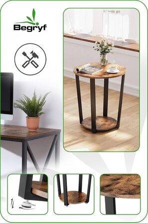Журнальний столик, приставний столик, підставка для рослин, столик для вітальні, консоль для дивана, вузька тумбочка біля ліжка, маленький журнальний столик, сільський коричневий диванний столик з полицею, чорний металевий каркас, журнальний столик