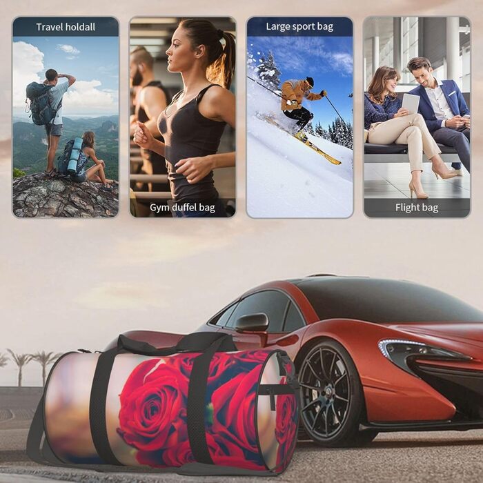 Спортивна сумка, дорожня сумка, красива червона троянда, з принтом, для ночівлі, чорна, універсальний розмір, дорожня сумка
