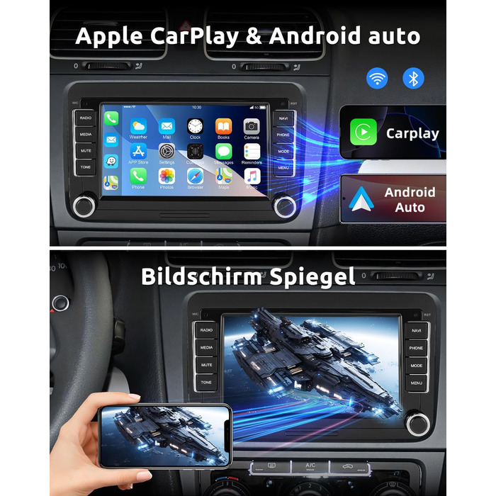 Автомобільне радіо ESSGOO Android 15 464G з бездротовим Android CarPlay для VW Golf MK5 MK6 Polo Caddy Passat Seat RCD330, 2 Din Bluetooth-радіо з 7-дюймовим сенсорним екраном FM RDS GPS WiFi навігація
