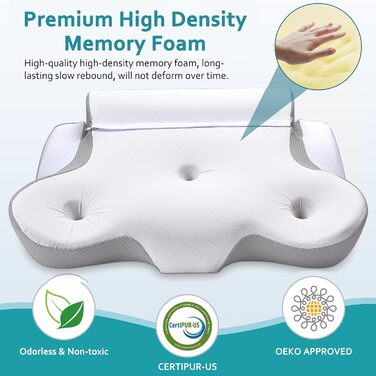 Подушка TopEsct з піни з ефектом пам&39яті, подушка для сну на боці, подушка для шиї та подушка для голови для сну на боці та спині (сіра)