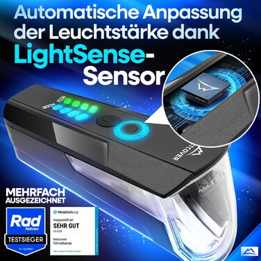 Комплект велосипедних ліхтарів NEXTCOVER із сенсором LightSense та 11 годин автономної роботи від акумулятора I Заряджається від USB та водонепроникний I Схвалено StVZO I Передній світлодіодний велосипедний ліхтар I Велосипедний ліхтар та задній велосипед