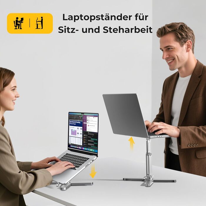 Підставка для ноутбука FoldWise X Алюмінієва, поворотна на 360, складана, з регулюванням висоти та кута нахилу Стабільна та портативна підставка для ноутбука, тримач для MacBook та компютера діагоналлю 11-18 дюймів, срібляста