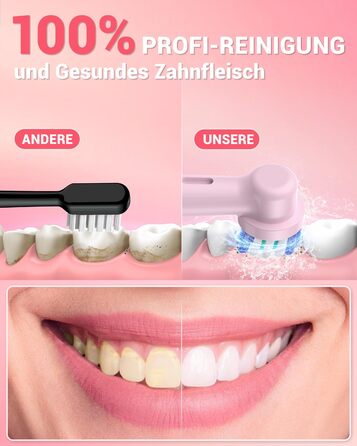 Обертова електрична зубна щітка для дорослих та дітей з 8 насадками, електрична зубна щітка з настінним тримачем та зарядною станцією, 5 режимів чищення та дорожній футляр, 60 днів роботи від акумулятора (Рожева)