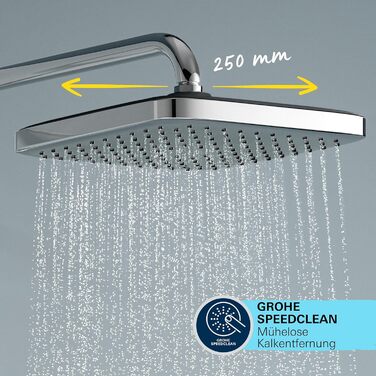 Душова система Grohe Vitalio 250 з перемикачем, економія води - 8 л/хв (для наявної арматури, 2 види струменя, надвелика душова штанга 104 см), квадрат, хром, 26986001